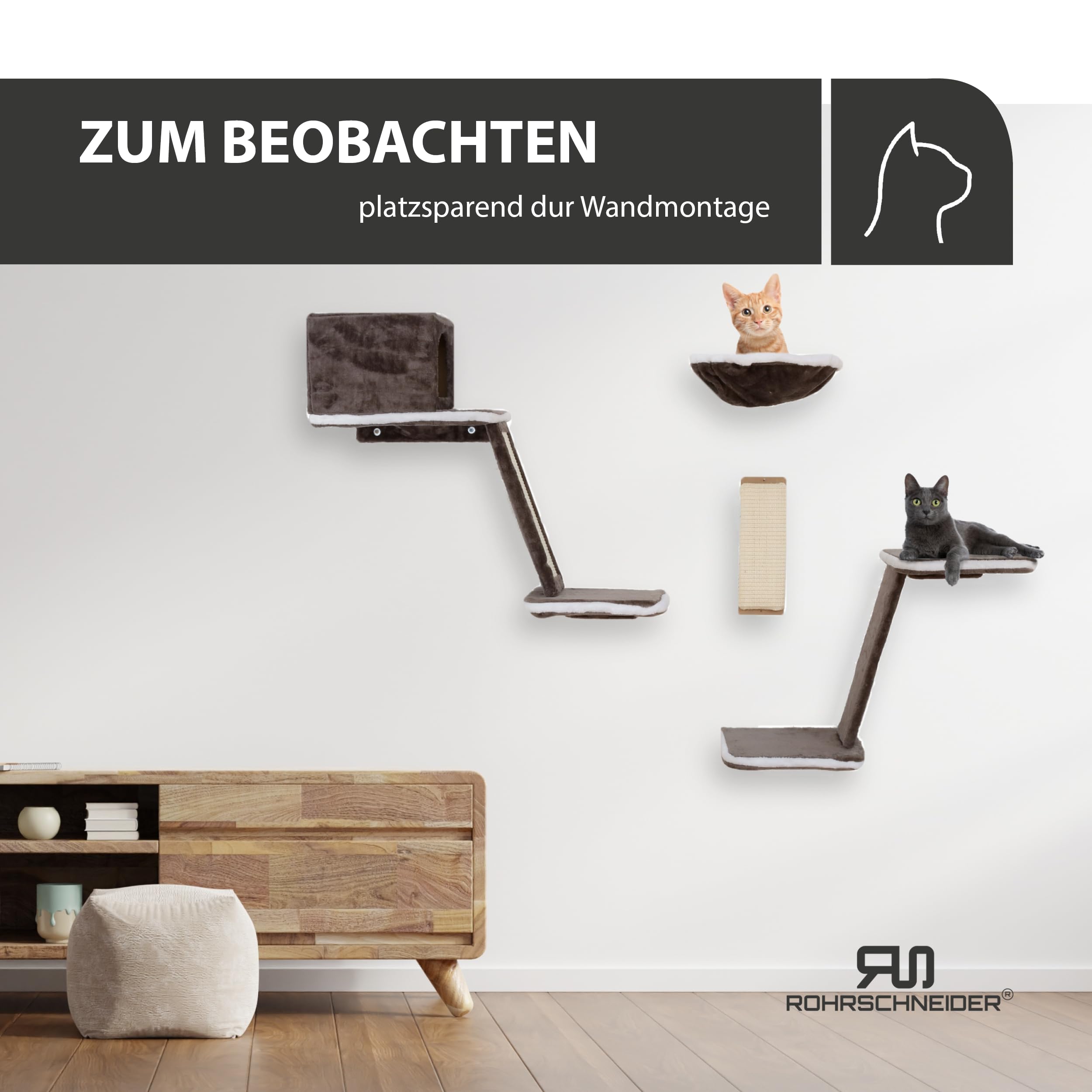Silvio Design® Achtteilige Katzen-Kletterwand mit Kratzbrett