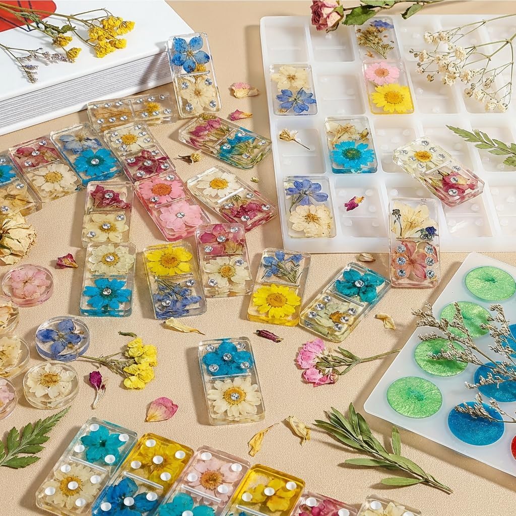 Chess Mold Set, Resiners 3D Silicone Create Chess, Checkers & Dominoes, Epoxy Silicone Resin Molds for Family Party DIY Chess Board Game Gift (Checkers & Chess Board & Domino)