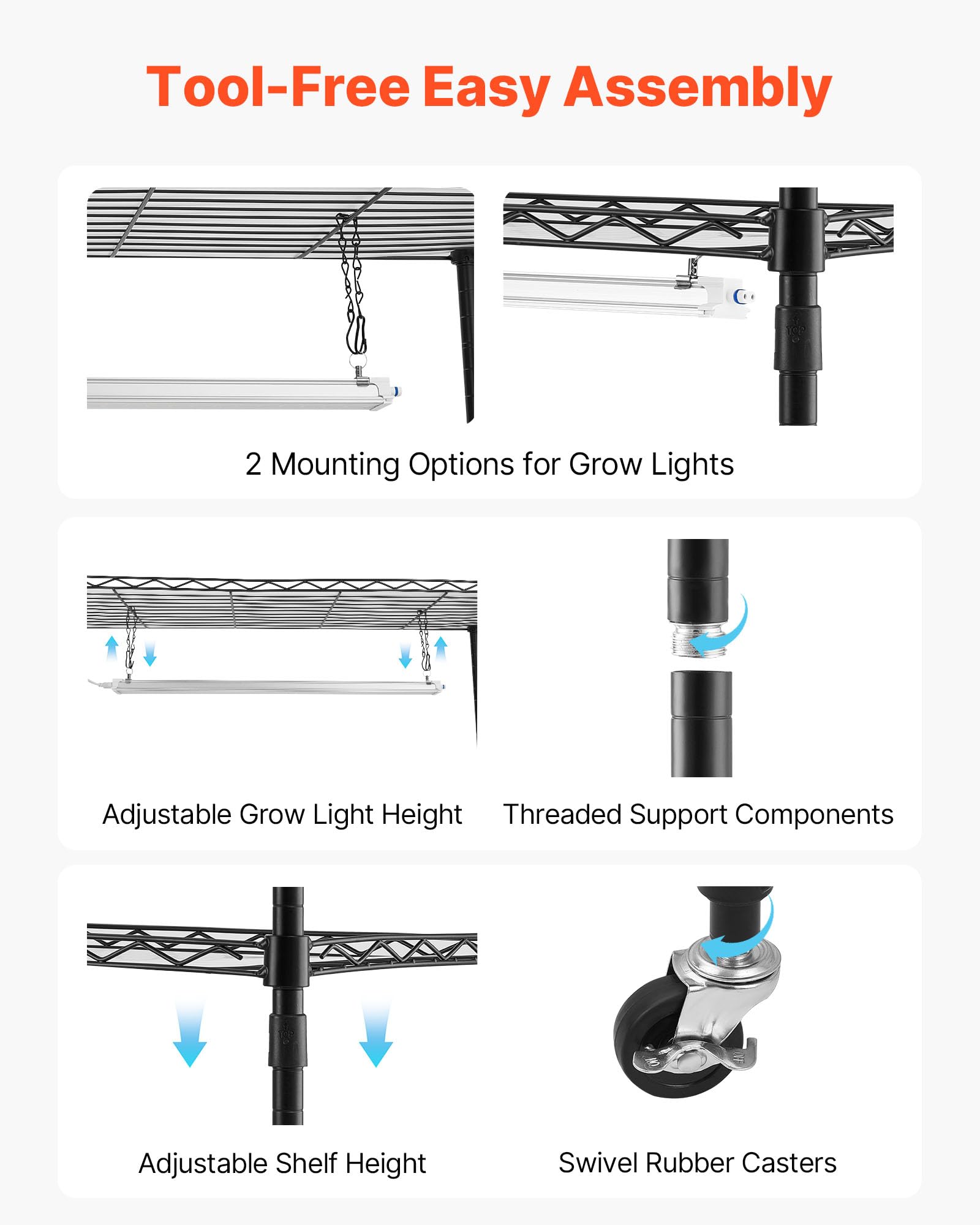 VEVOR Soporte para Plantas con Luz de Cultivo 6 Niveles Doble Fila 180 cm 200 W, Estante para Plantas con Ruedas, Temporizador Mecánico, para Crecimiento de Planta, Macetas, 1200 x 350 x 1800 mm