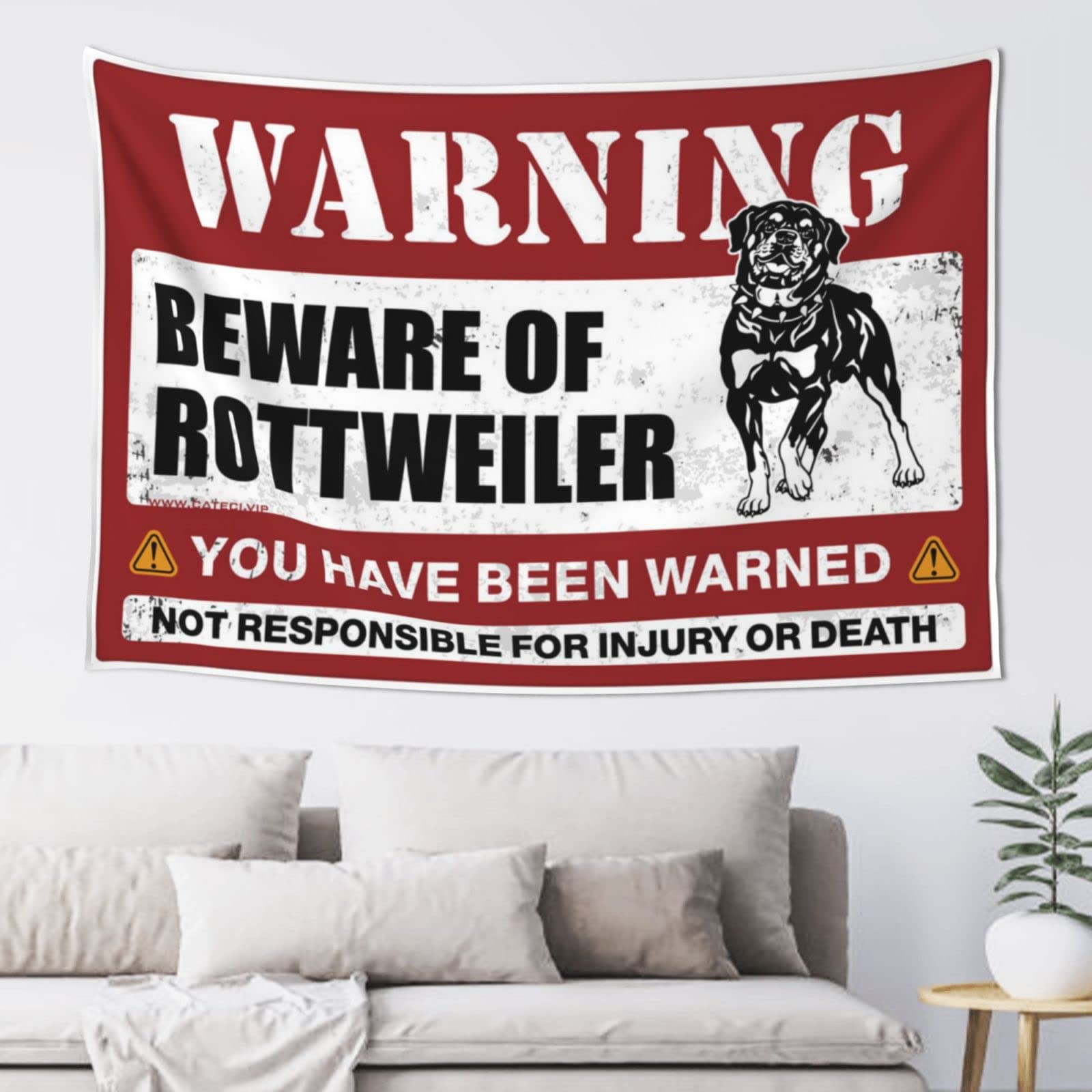 PRAVOXI Sports Bar Decor Beware Of Rottweiler Tapestry Small Wall Tapestry Tapestries For Bedroom(100X150CM)