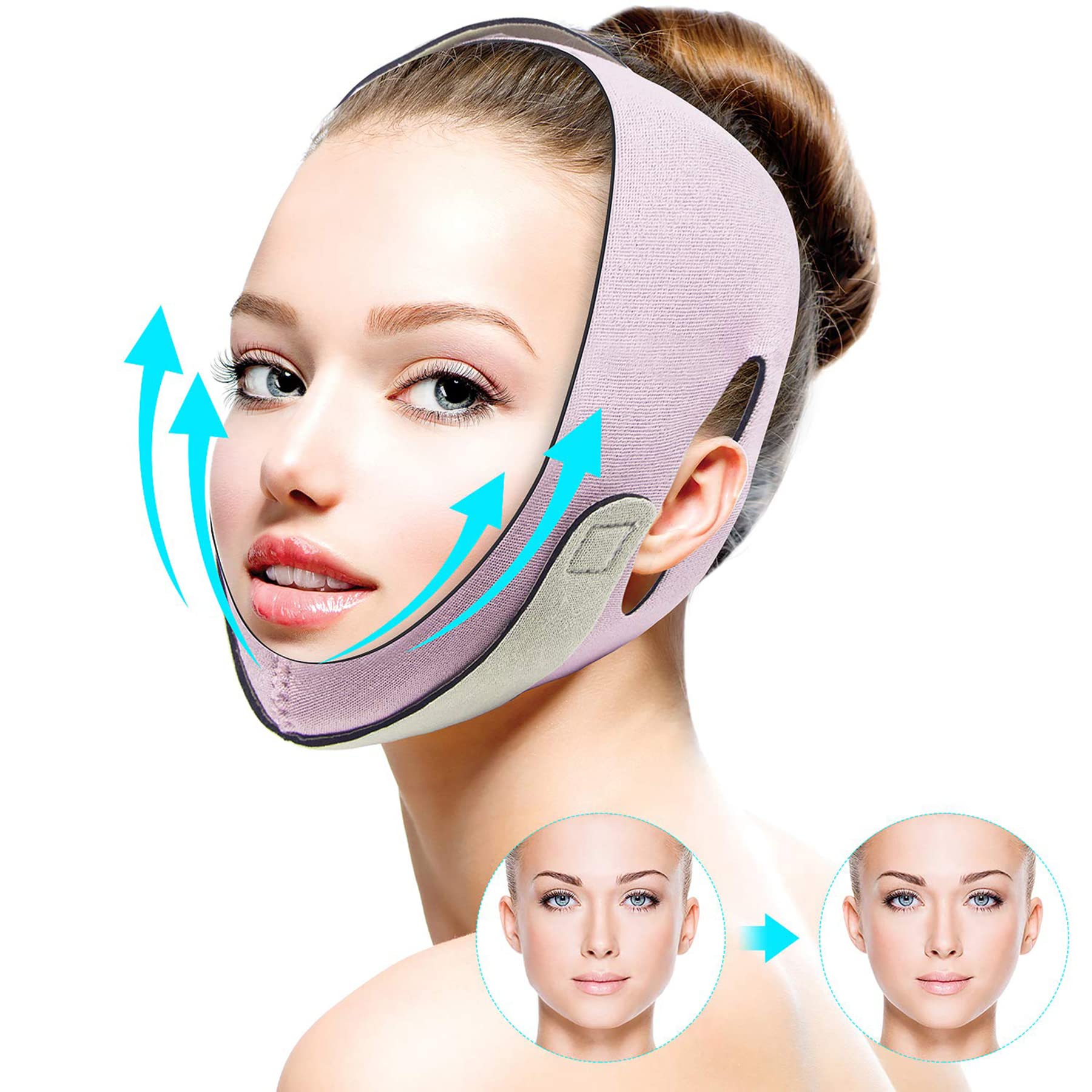 ELECDON Double Chin Reducer, Face Slimming Strap, Pain-Free V-Line Chin Cheek Lift Up Band, Face Shaper Band, for Anti Aging Wrinkle, Reducing Double Chin, Anti Snoring (Pink)