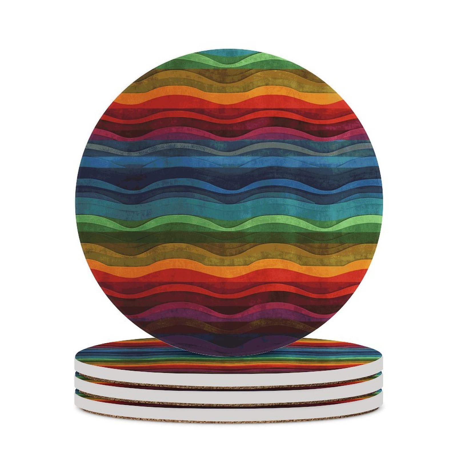 Rainbow Coaster with Cork Base Drink Coasters for Coffee Table Decor Modern Cup Coasters with Non-Slip & Heat-Resistant Cute Ceramic Table Coaster for Home Dining