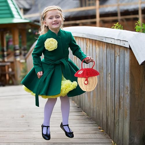 Miniatura 5 de TEHAUX Bolsa de ratán, bolsa de cubo de ratán, cesta de almacenamiento tejida a mano, bolso de ratán, bolso de caramelo, cesta de hongos tejida para