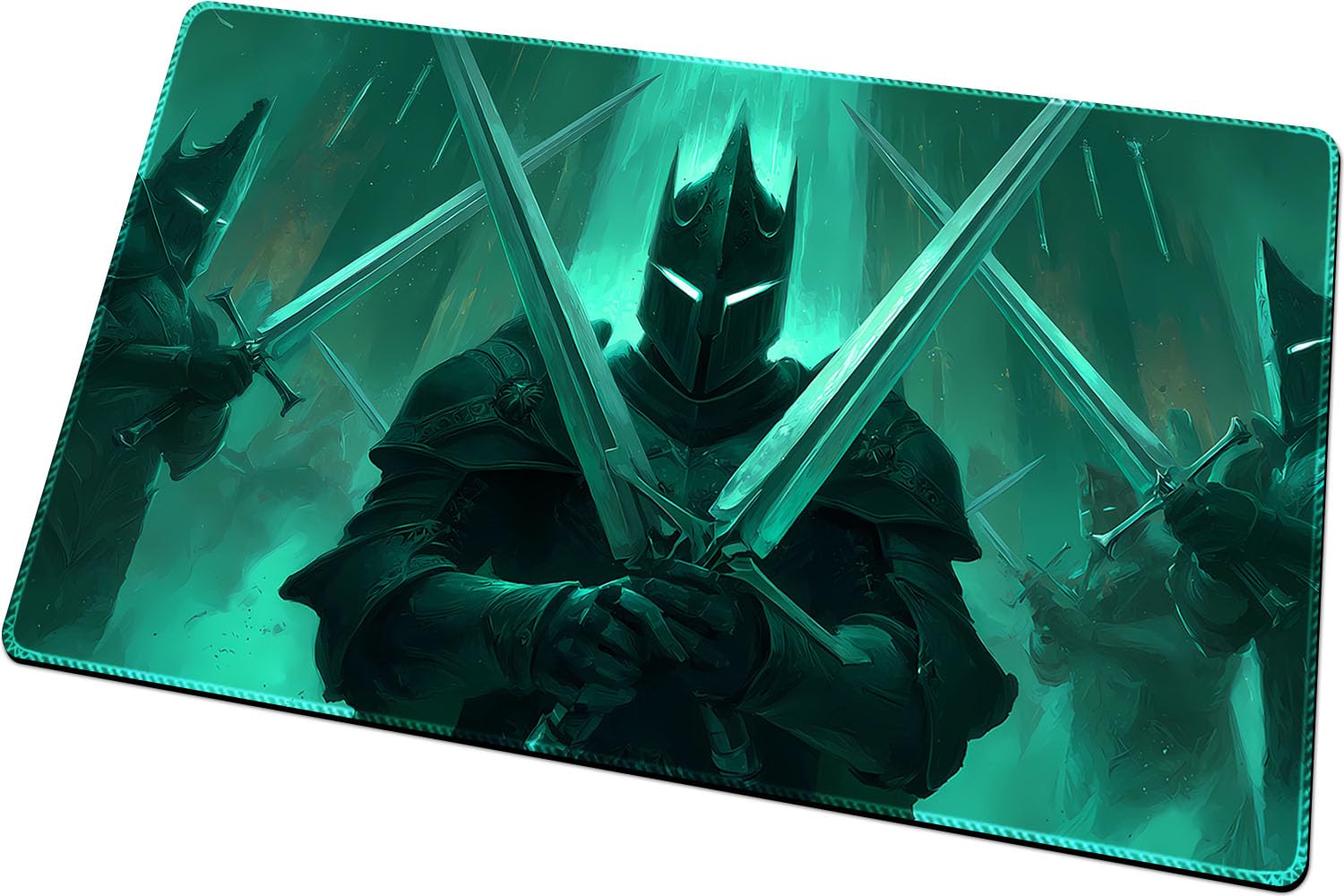 BUIBUIC MTG Playmats(Stitched) 14x24in Compatible for OCG CCG RPG TCG Playmats with Card Zones Storage Bag (Shadow Knight-No Zone)