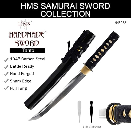 Miniatura 9 de HMS Espada Samurai Tanto japonesa, Musashi Tsuba, acero al carbono 1045, forjado a mano templado por calor, espiga completa, afilada