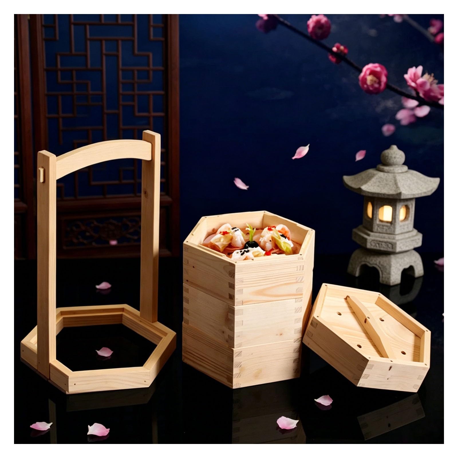 Cesta de hecha a mano con tapa, vaporizador de madera portátil de 3 niveles, vaporizador chino de bola de masa, for arroz y verduras Dim Sum