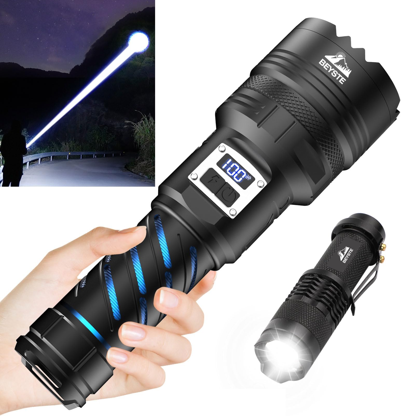 LOOYMNZ Torcia LED Potente Professionale,Torcia Ricaricabile USB Type-C, 100000 Lumens Torcia