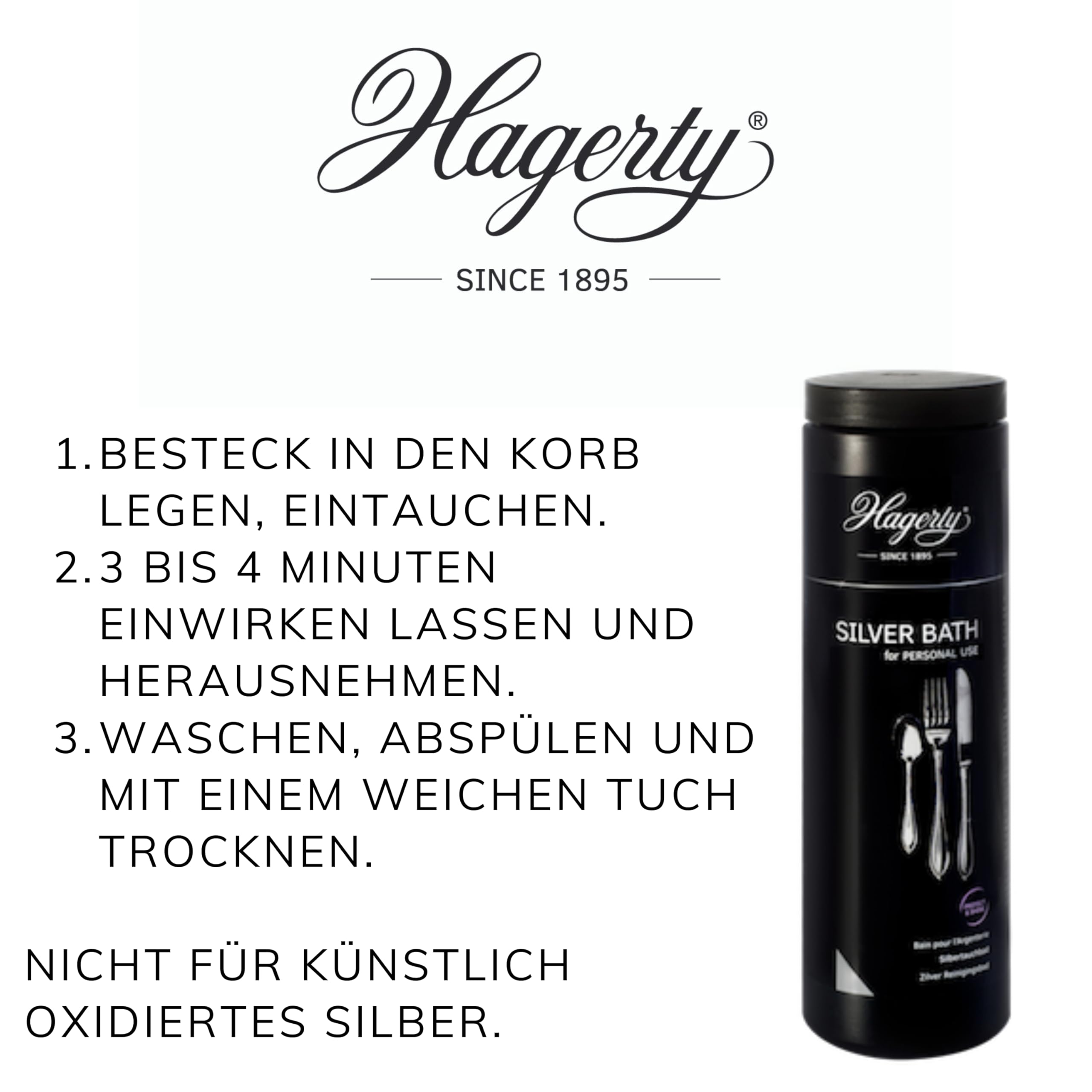 Hagerty Set Silver Bath + Silver Guard Cuttlery Roll I Silbertauchbad mit Anlaufschutz 580ml + Bestecktasche für Tafelgabeln mit 12 Fächern 43,5x43 cm I für Besteck aus Silber oder versilbertem Metall