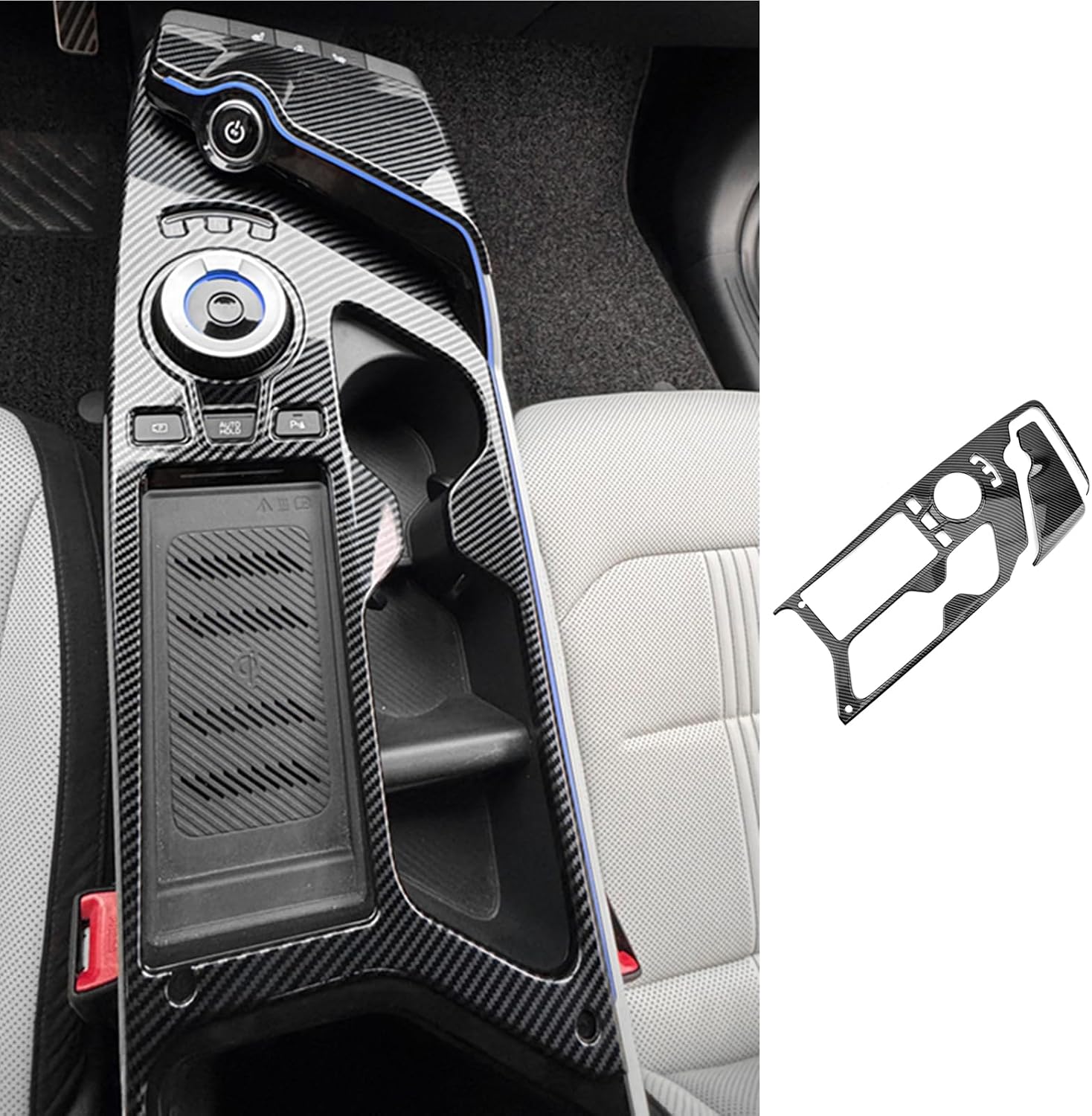 Carbon Fiber Black Style Gear Shift Panel Cove Interior Trim,Car Console Gear Shift Lever Panel Cover Compatible with Kia EV6 2022-2025 Accessories