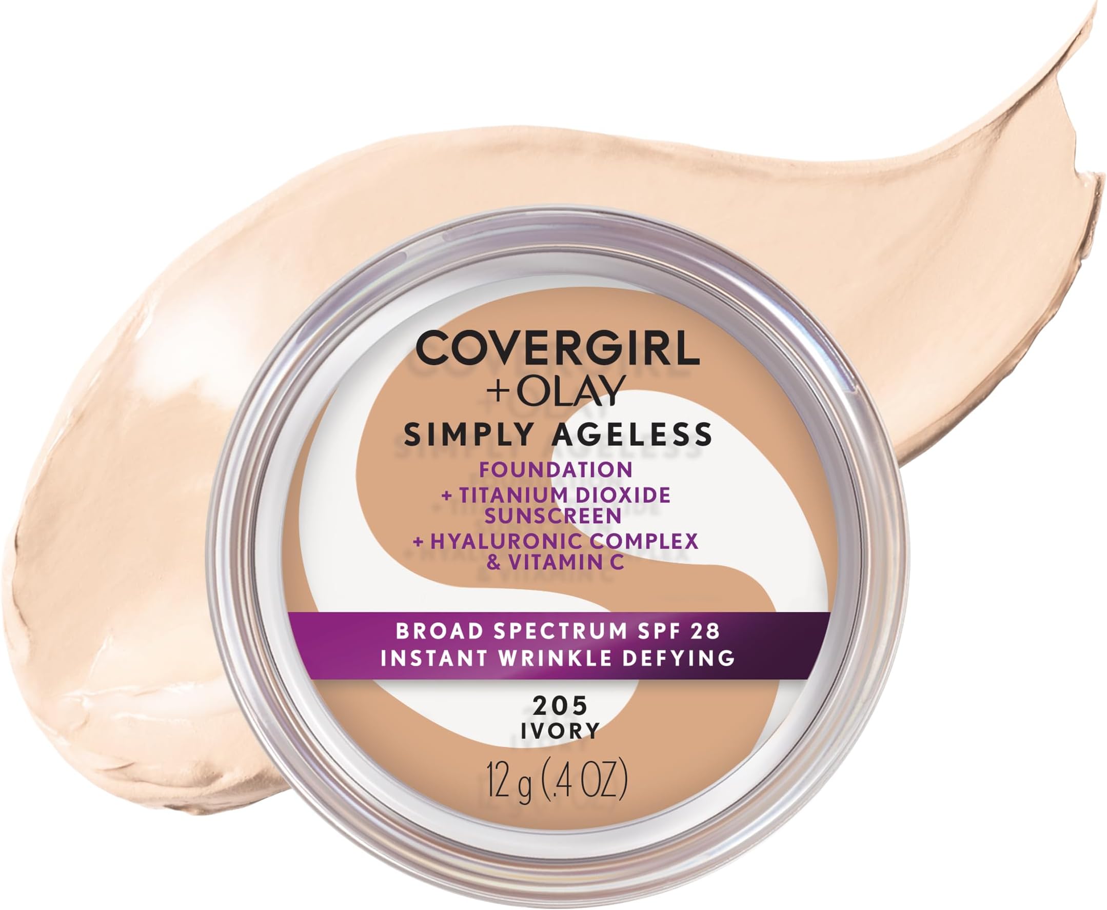 & Olay Simply Ageless Instant Wrinkle Defying Foundation Ivory 0.4 Ounce Pot, Foundation Plus Titanium Dioxide Sunscreen (packaging may vary)