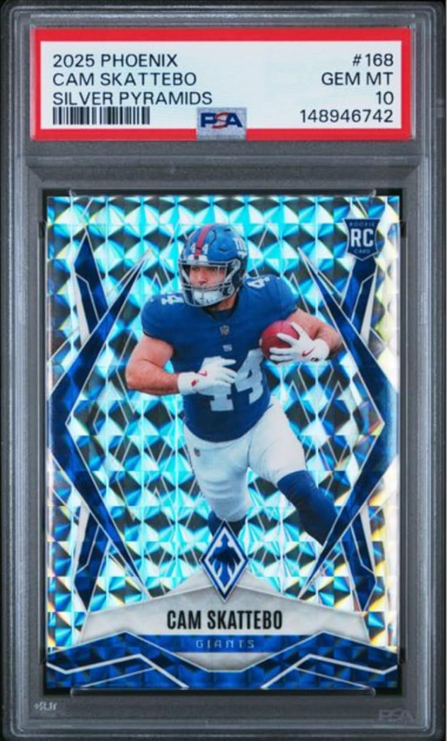 Graded 2025 Panini Phoenix Cam Skattebo #168 Silver Pyramids Rookie RC Football Card PSA 10 Gem Mint