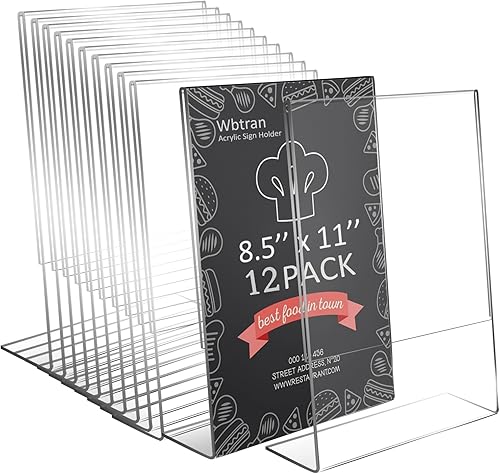 Soporte acrílico para letreros de 8.5 x 11 pulgadas, soporte transparente para letreros de mesa, soportes acrílicos inclinados para exhibición de