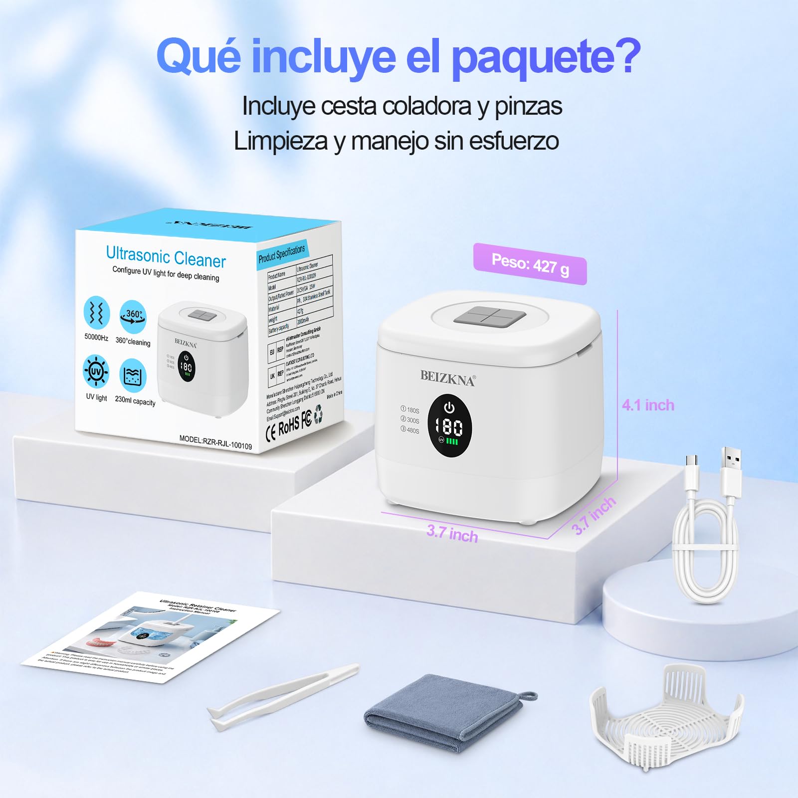 Limpiador Ultrasonidos, 50kHz Limpiador Ferula Dental | 230 ml Ultrasonidos Limpieza, Ultrasonic Cleaner con 4 Lámparas UV para Retenedor, Fundas, Dientes Postizos, Plata Joyas