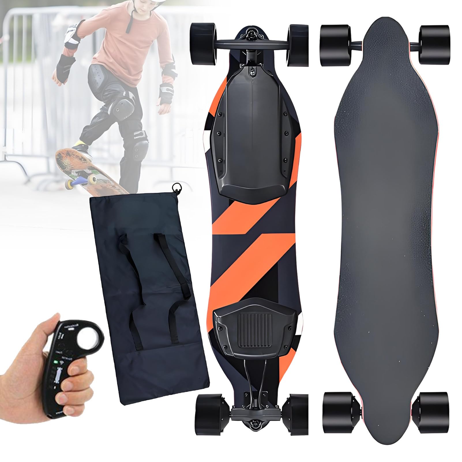 Skateboard Elettrico Longboard, Skateboard Elettrico, velocità Massima 40 mph, capacità di carico 150 kg, per Campus e Città. Orange