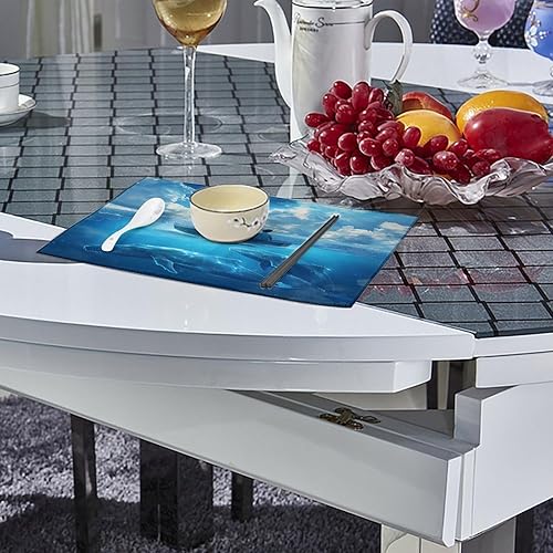 Miniatura 4 de Mystical Boy in The Boat on The Ocean with Blue Whales Placemats Set of 6 Resistant Table Mats Washable Place Mats for Dinner Party Table Decoration