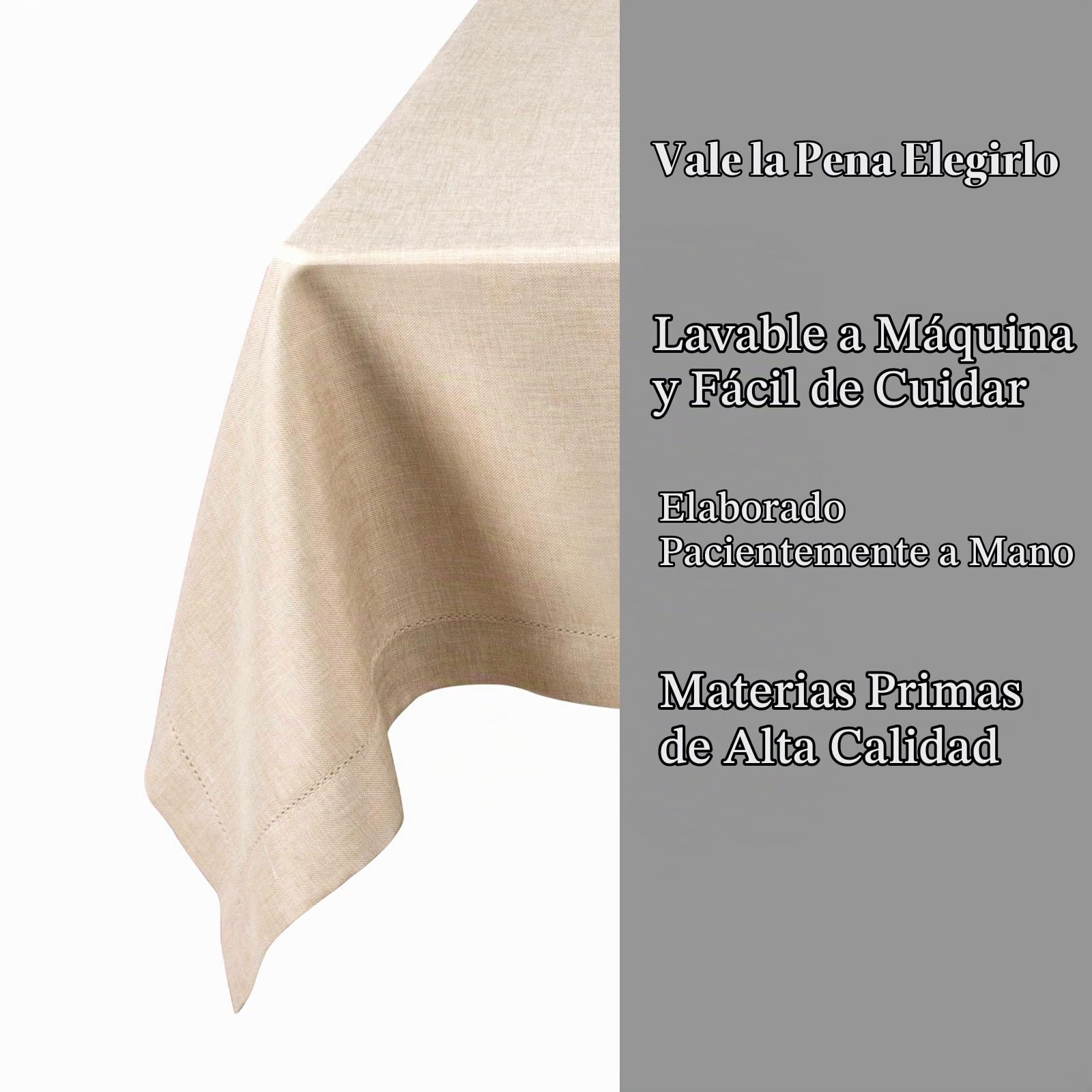 Mantel de Lino Beige 155 x 400cm Mantel de Mesa Rectángulo Hecho a Mano Beige Material Natural Respetuoso con el Medio Ambiente Mantel de Color sólido Diseño Clásico Hueco