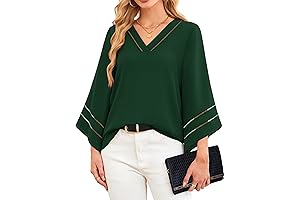 Lotusmile Women Casual Loose V Neck Work Blouse