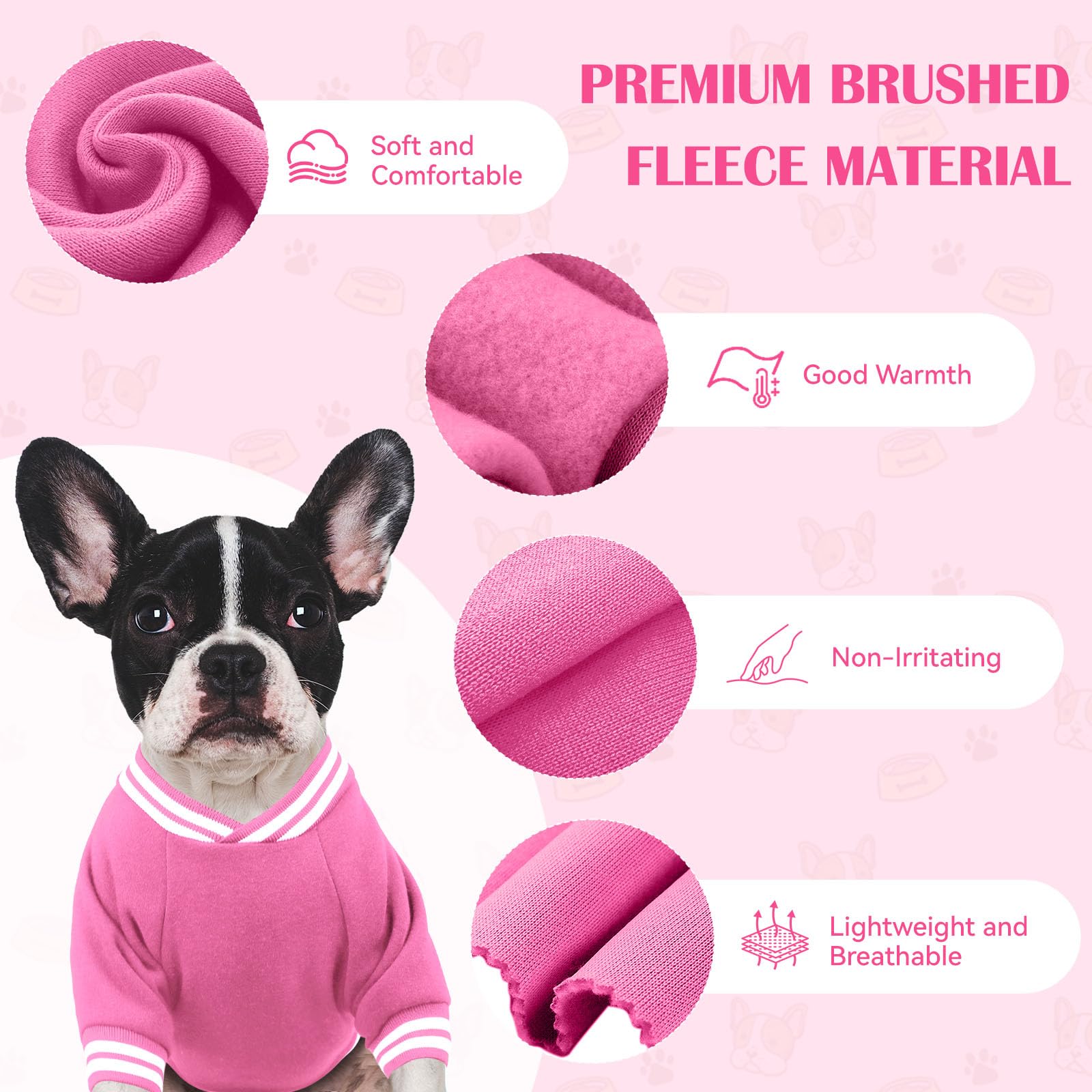 Hundepullover aus gebürstetem Fleece, Baseballjacke, weich, warm, Haustier-Sweatshirt, Hundepullover für kleine Hunde, Welpenpullover, Jungen, Mädchen, Haustier (Rosa, Größe XS)