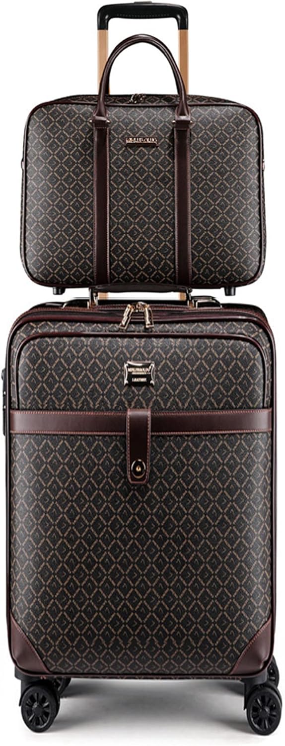 feilario 2Pcs Leather Business Spinner Wheel Luggage Waterproof Carry-On Suitcase with TSA Lock - Capacity 36-55L
