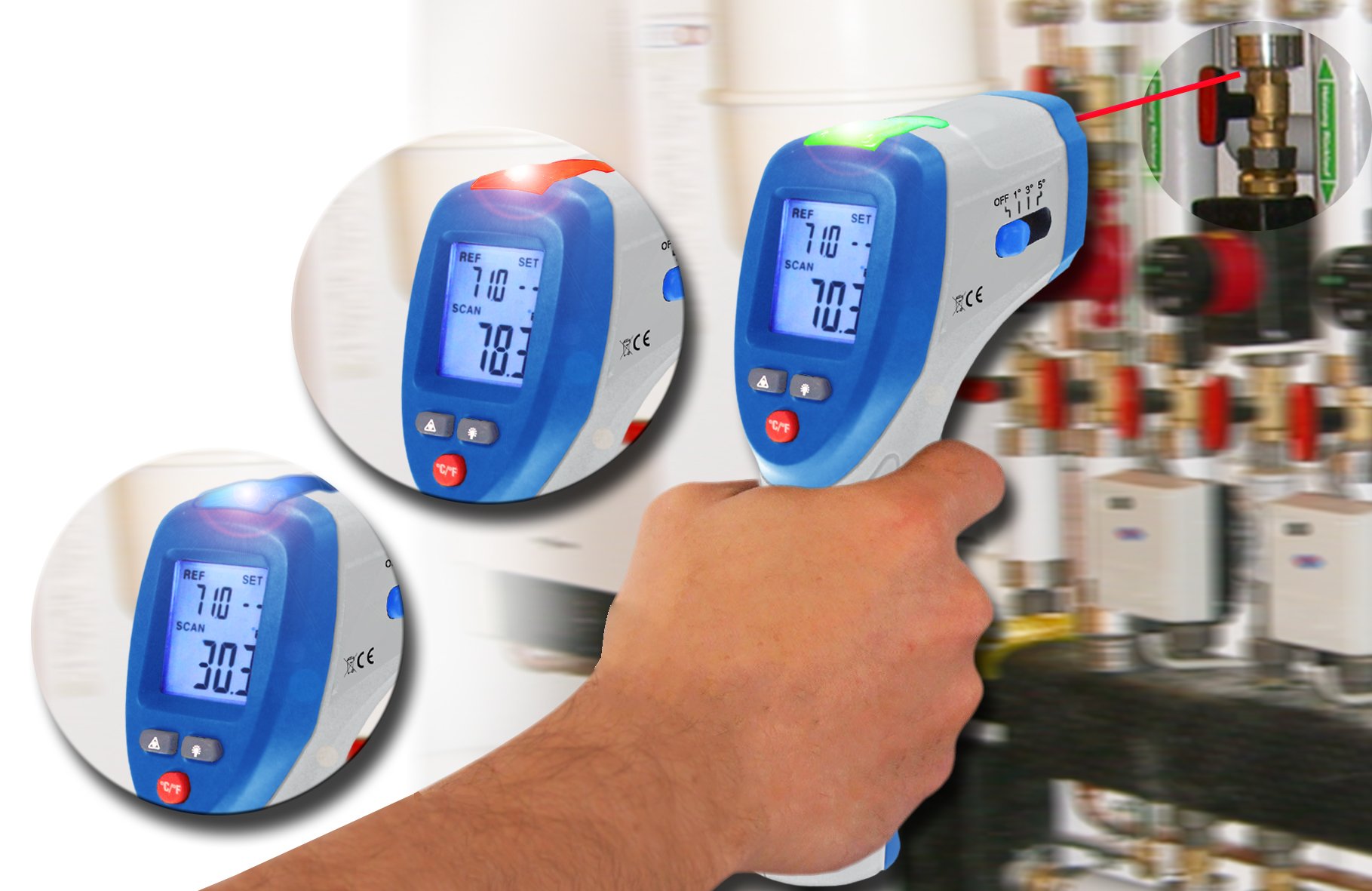 PeakTech Termometro a infrarossi meno 50 °C. aggiunta 380 °C con allarmi LED e allarme Impostazione per misurazione di temperatura senza contatto, 1 pezzi, P 4945