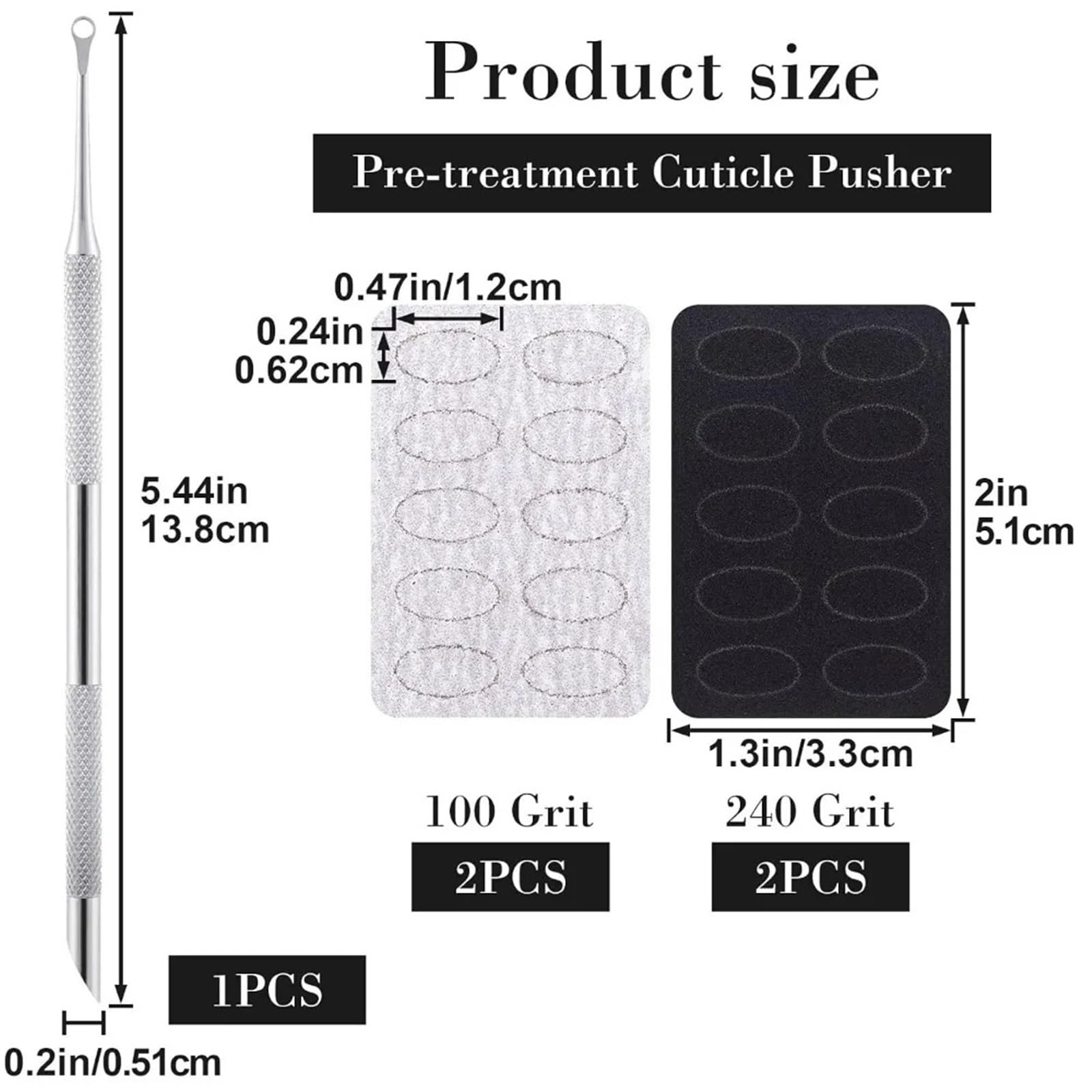 Spingi Cuticole 1 pz. Spingipelle Per Pelle Morta | Con lime for unghie a grana 100#/240#, strumenti for manicure rotondi in acciaio inossidabile