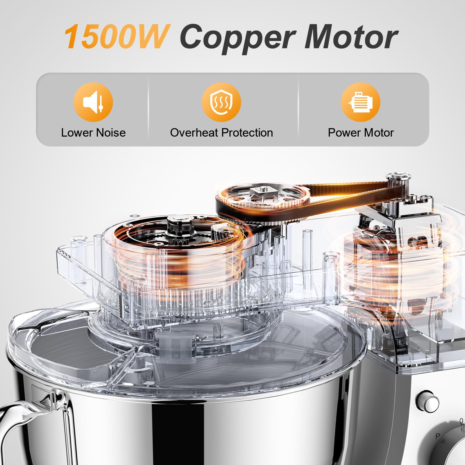 Impastatrice Planetaria Professionale, 1500W, 10 Velocità e Funzione Pulse, Contenitore Inox 5.5 L, Piedini antiscivolo, Coperchio con apertura, Uncino, Mescolatore, Frusta sbattitrice