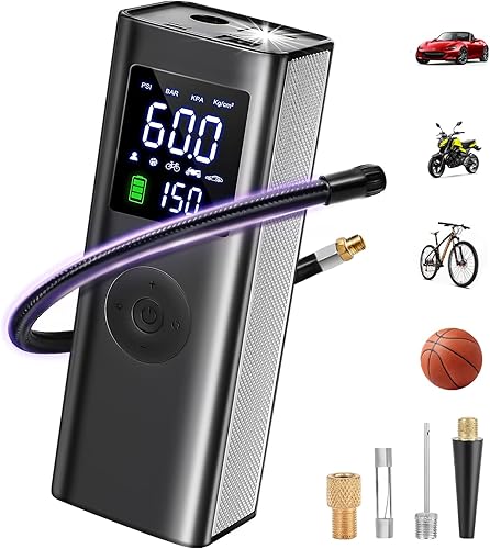 Inflador de neumáticos compresor de aire portátil bomba de aire de 1 minuto rápida inalámbrica y fuerte con luz LED y digital batería de 6000 mAh