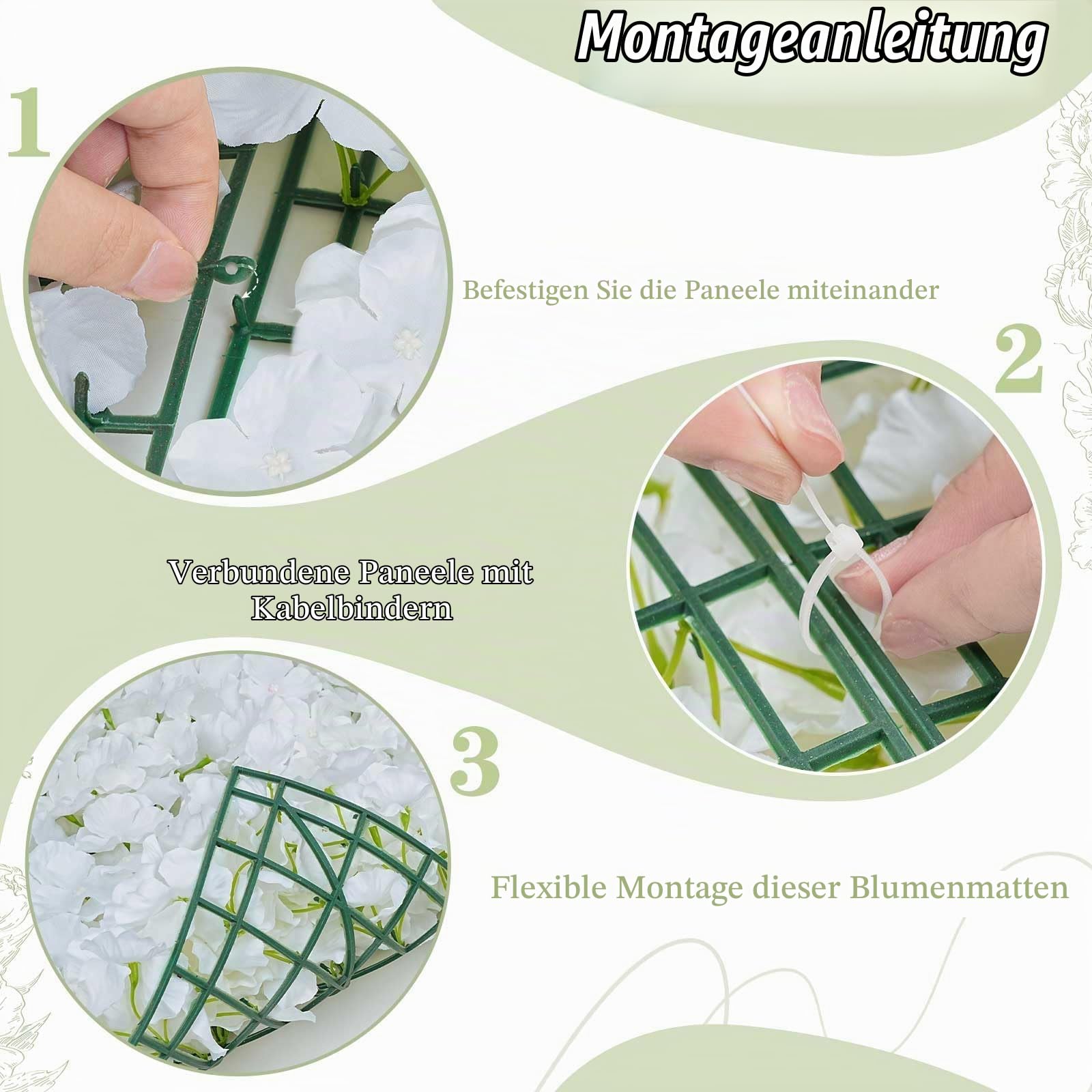 12 Stück Hortensien Kunstblumen Blumenwand, 38 x 38 cm Künstliche Blumenwand Panel DIY Blumen Hintergrund für Hochzeit Balkon Garten Valentinstag Outdoor Deko, Weiß