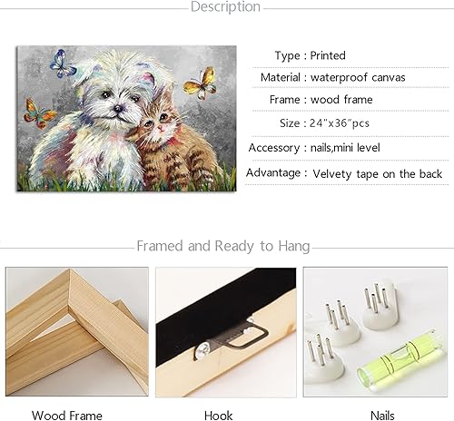 Miniatura 6 de sechars Lienzo decorativo para pared con diseño de animales lindos para niños, bonito cuadro de perro y gato, impresión de amistad con mascotas,