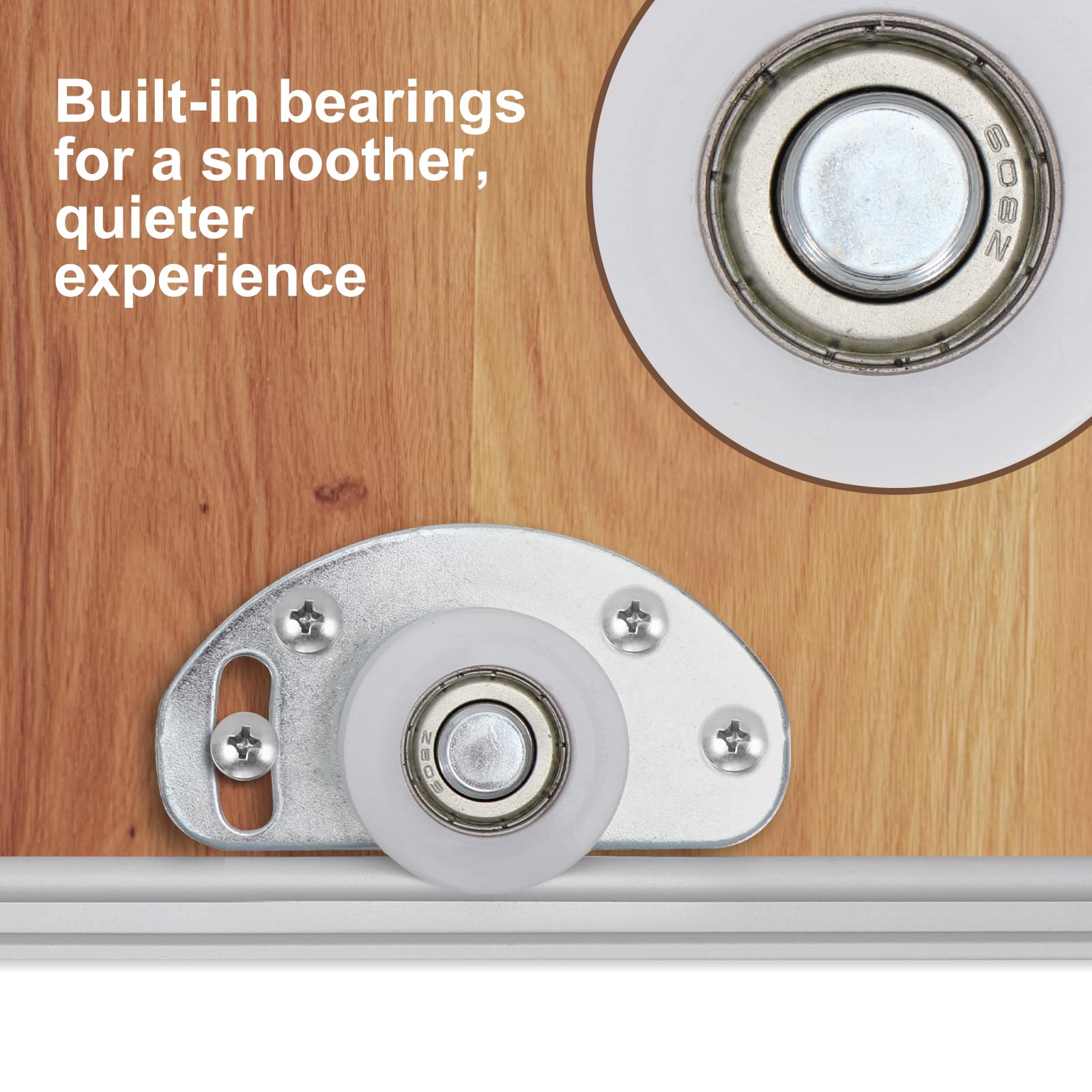 Sliding Closet Door Hardware Kit, 4 Pack Bottom Rollers & 4 Pack Top Brackets, Ball Bearing Wheels - Image 3