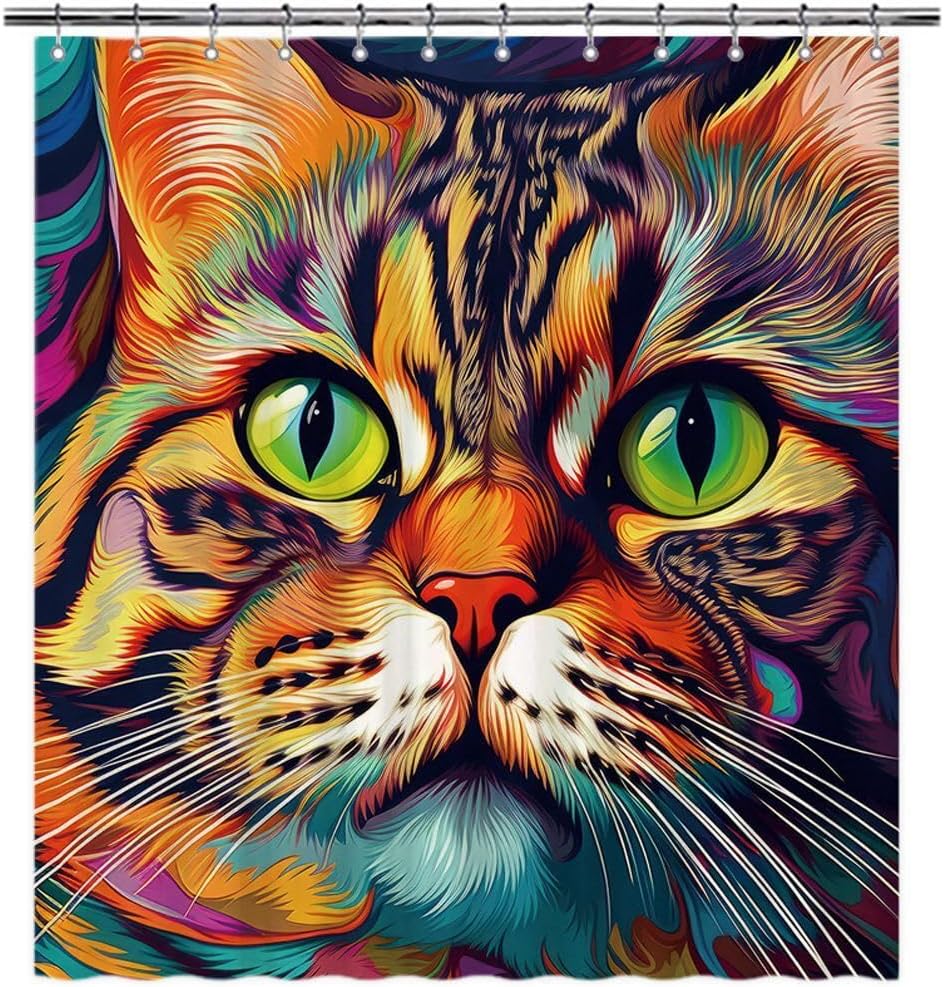 Funny American Wirehair Exotic Shorthair Cat Shower Curtain for Bathroom Decor Lovely Cat Pet Animal Print Bath Curtains Colorful Home Decoration with Hooks 66x72 Inch Style 3