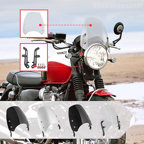 Miniatura 5 de Parabrisas de motocicleta doble burbuja para Bonneville T100 T120 2016 2017 2018 2019 2020 2021 2022 2023 2024 Deflector Flyscreen (humo claro)