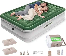 Joyfox Série Forest Colchão Inflável Casal com Bomba Elétrica Interna 110V/220V, Cama de Ar Premium 200x154x43cm, Verde e Branco