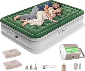 Joyfox Série Forest Colchão Inflável Casal com Bomba Elétrica Interna 110V/220V, Cama de Ar Premium 200x154x43cm, Verde e Branco