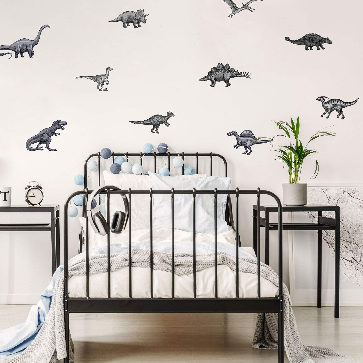 Stickerscape Greyscale Dinosaur Wall Stickers – Kids’ Room & Nursery Décor – Removable Dinosaur Stickers In Multicolour Or – Easy To Apply & Renter-Friendly
