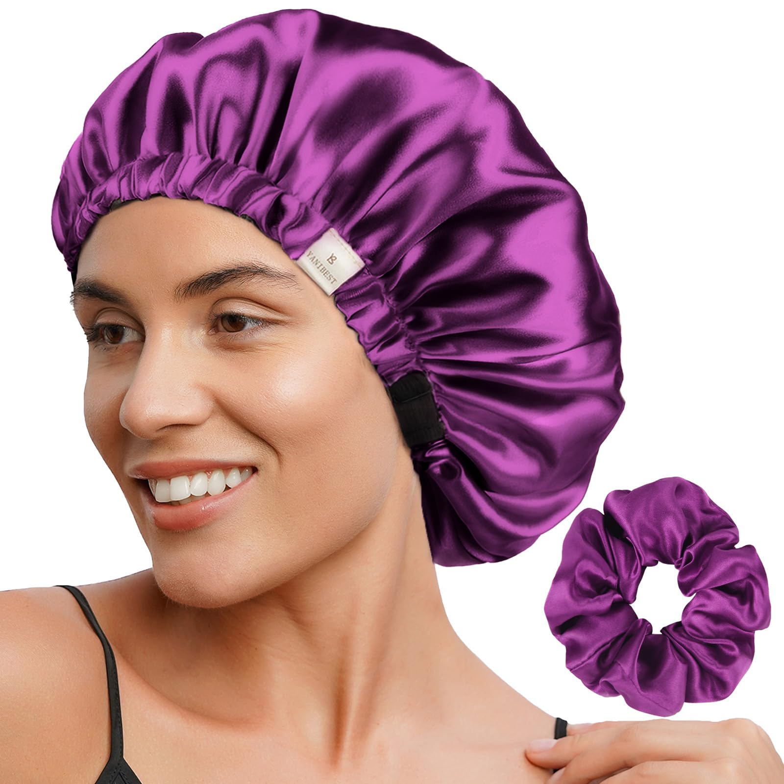 YANIBEST Adjustable Satin Bonnet Double Layer Hair Bonnet for Sleeping Bonnets for Women Hats Curly Natural Hair, Purple