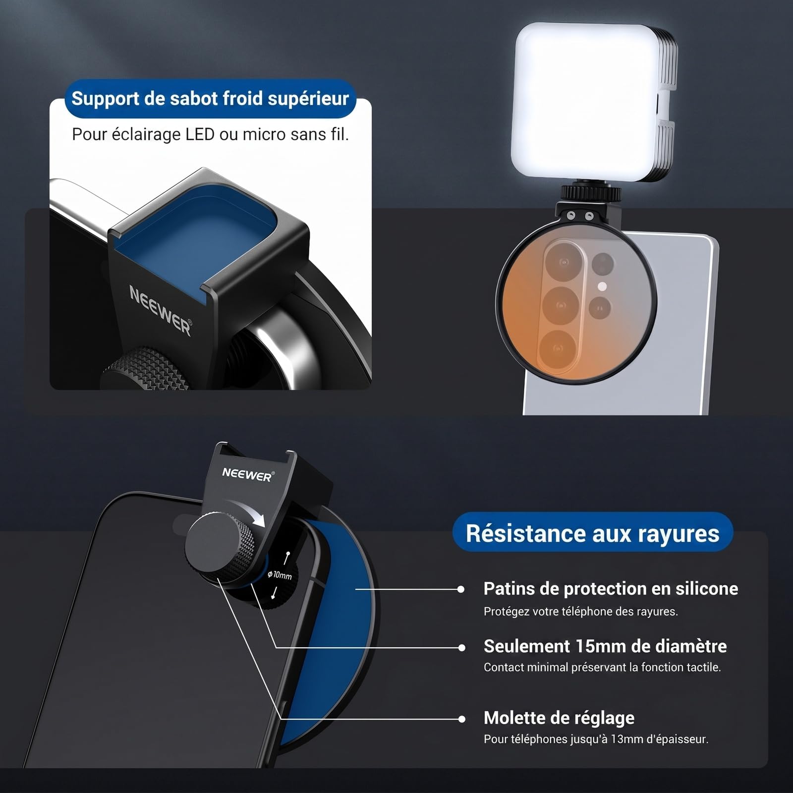 NEEWER 67mm Kit de filtres ND avec Clip Fixation pour Griffe Flash,7 Pack filtres: 4 filtres dégradés de Couleur+étoile+ND 32+CPL.Compatible avec iPhone 17 16,Android Samsung Galaxy S26 Ultra,FL-P15