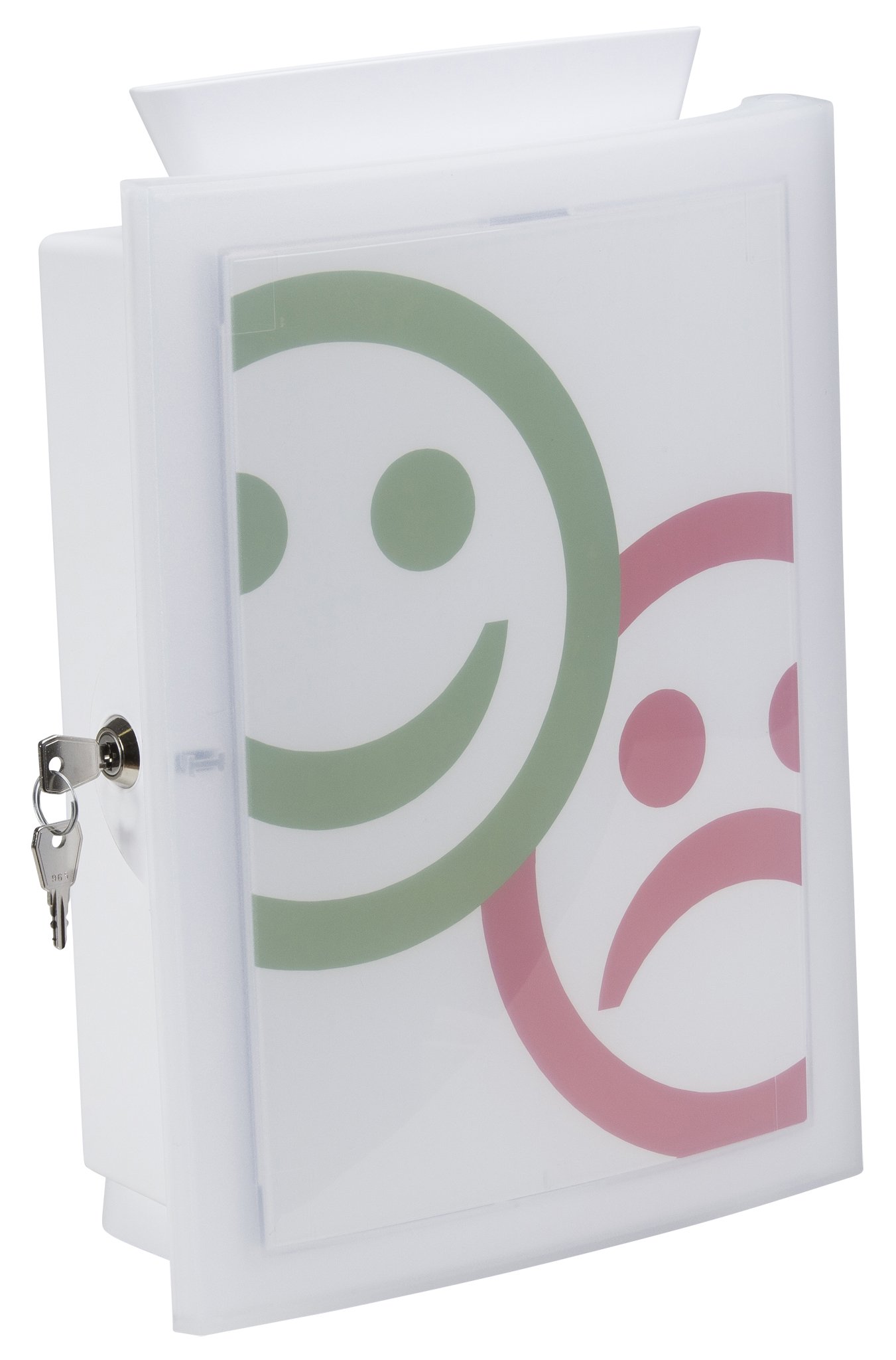HAN Sammelbox IMAGE'IN mit transparenter abschließbarer Tür und auswechselbarem Motiv, Wahlurne, Spendenbox, Losbox, Aktionsbox - zur Wandmontage oder freistehend mit Standfüßen, 4102-12, weiß