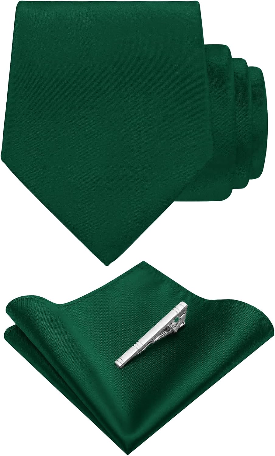 Solid Color Necktie and Pocket Square with Tie Clip Sets for men