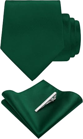 Solid Color Necktie and Pocket Square with Tie Clip Sets for men