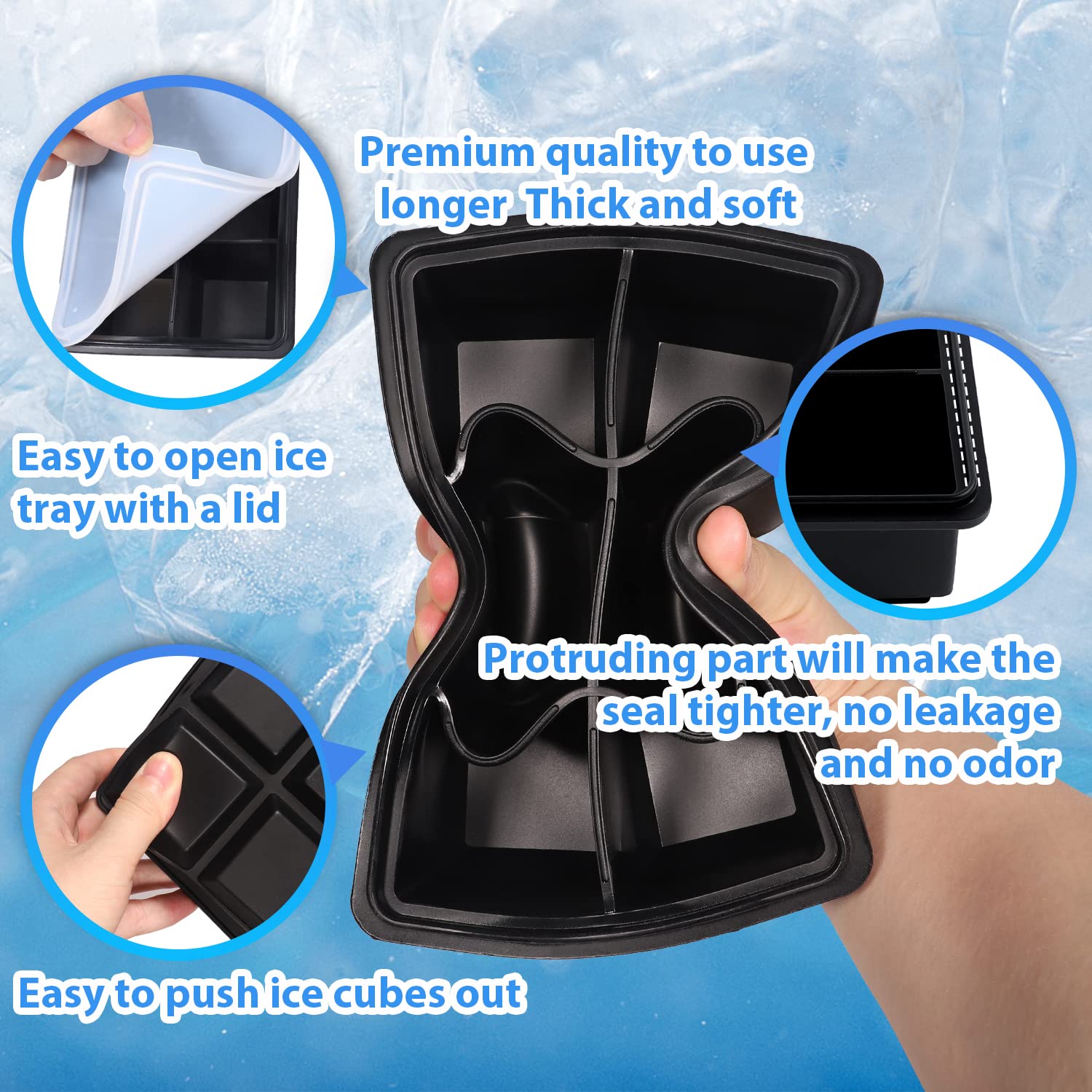 3 PCS Grande stampo quadrato per cubetti di ghiaccio silicone con coperchio, vassoio portaghiaccio cubetti con motivo a zampa di cane, 6 scomparti forme ghiaccio contenitore senza BPA, impilabile