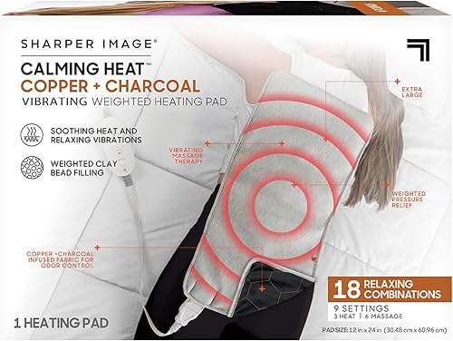 Sharper Image - Almohadilla térmica vibrante de cobre + carbón calmante de Sharper Image, almohadilla térmica eléctrica con peso, 9 ajustes, 3 disponible en Yaxa Peru
