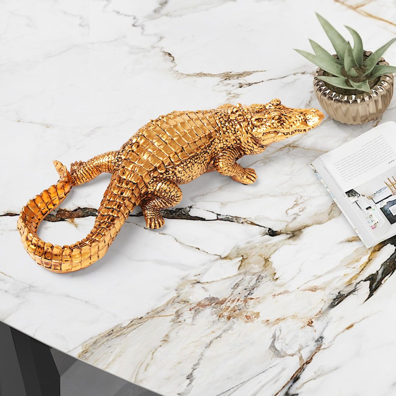 HAUCOZE Krokodil Skulptur Statue Tier Figuren Modern Deko Ornament 36cm