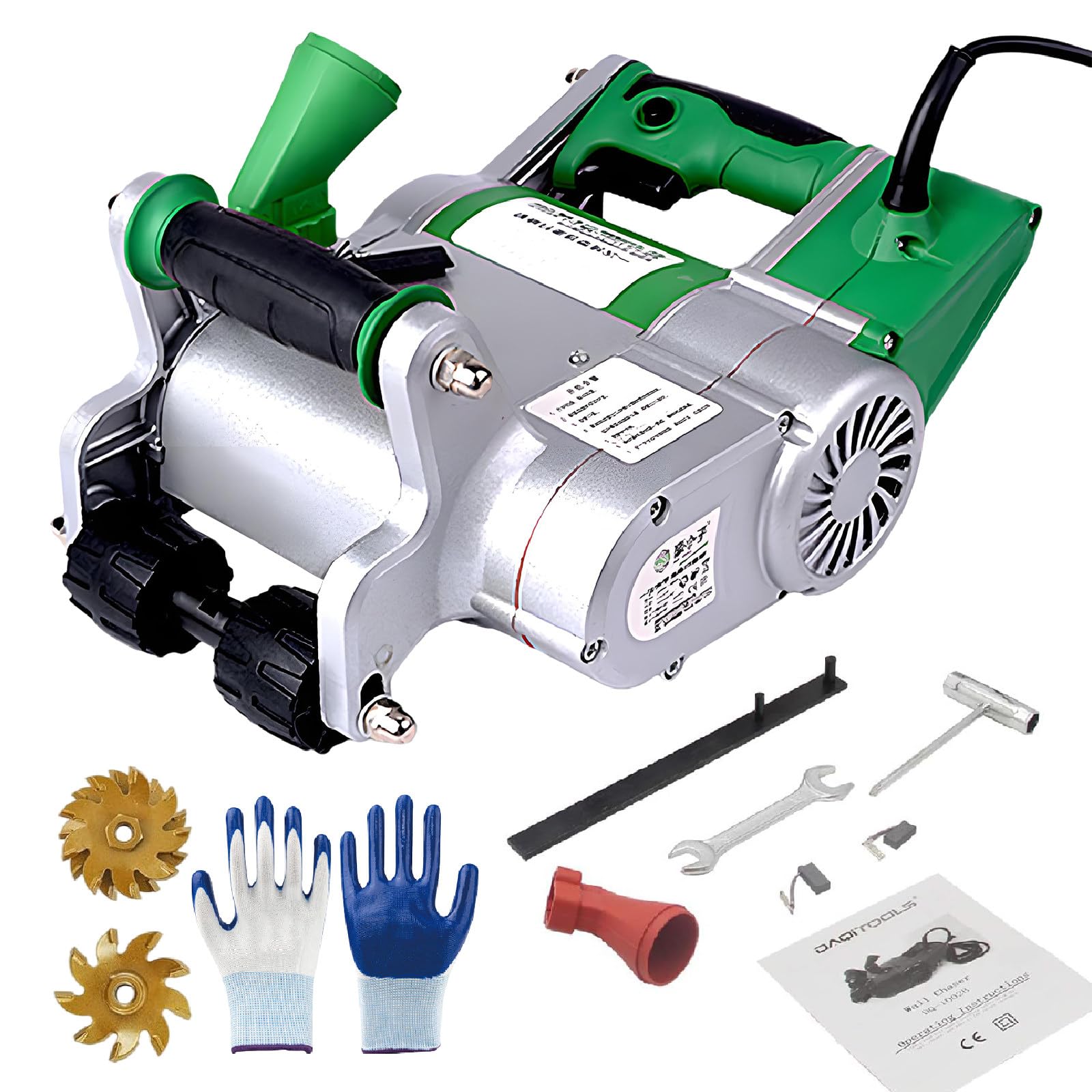 SENJINGHUA Electric Wall Grooving Cutting Machine, 1100W Handheld Wall Slotting Machine, Concrete Wall Chaser with 25/35mm Groove Width & Max 1.2in Depth for Marble, Concrete, Red Brick Green-110V