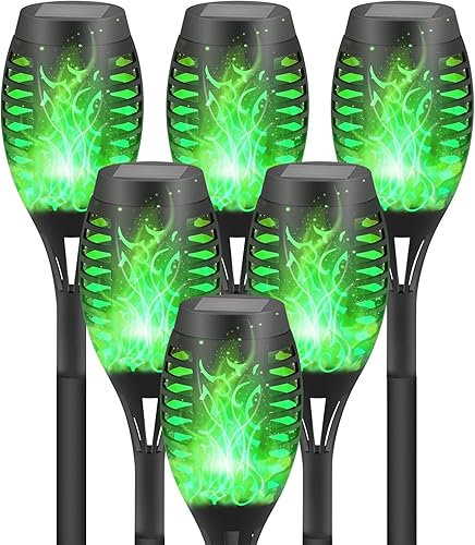 DIKAIDA Paquete de 6 antorchas de luces solares llama parpadeante LED azul para exteriores impermeables luces de camino alimentadas por energía