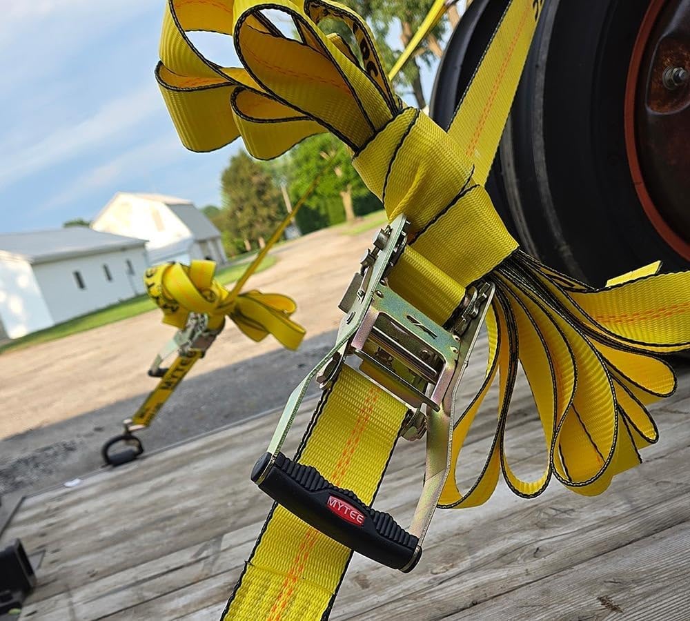 Mytee Products Ratchet Tie-Down Straps with Wire Hook, 2" x 27' Ratchet Strap | 10,000 Lbs Breaking Strength | Heavy Duty TieDown Ratchet Straps for Flatbed, Truck, Trailers Pickup (10 - Pack)