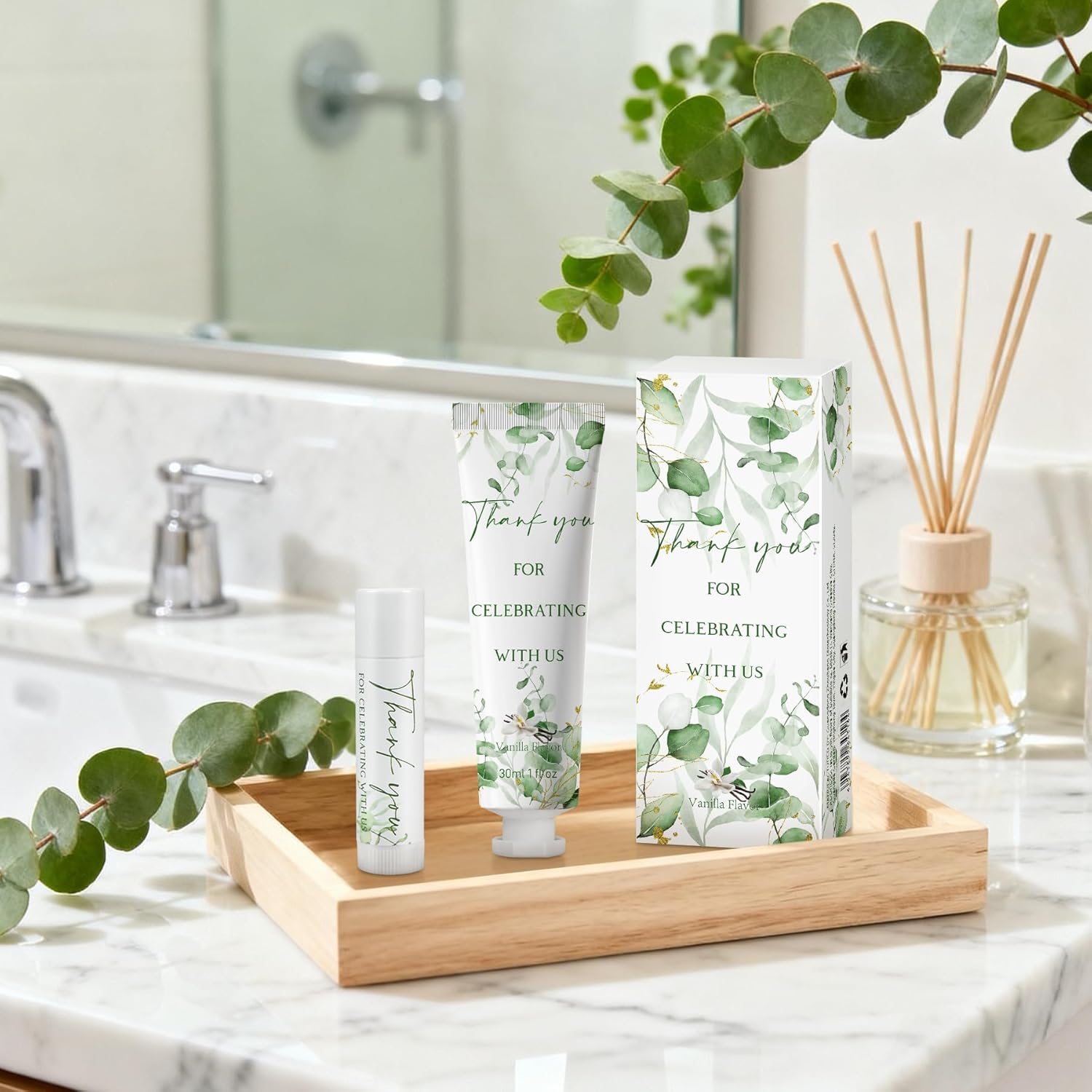 30 Sets Moisturizing Hand Cream Lip Balm Gift Kit for Wedding Return Thank You Welcome Gifts Sage Green Eucalyptus Leaf Theme Baby Shower Birthday Gifts Party Favors Games Prizes Winter Wedding Guests