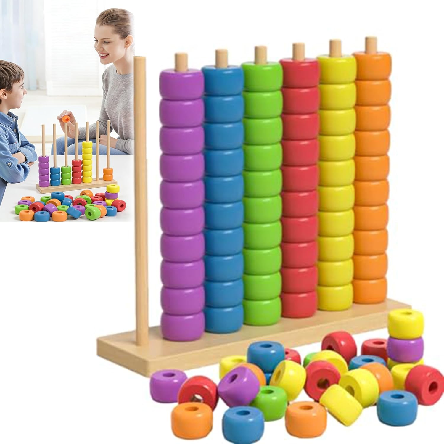Color Pile up Challenge, Color Matching Stacking Puzzle Game, Fast Pattern Challenge Ring Stack Puzzle for 2 Players, Competitive Tabletop Brain Teaser for Family Game with Racks, Rings, Cards (Large)