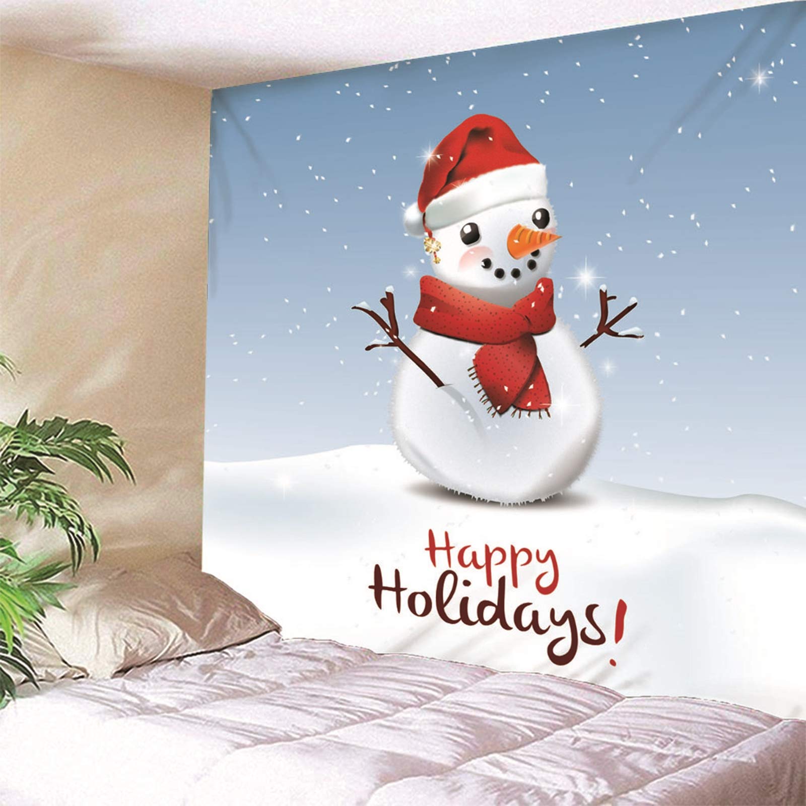 Decorazioni Casa Natale Arazzo, Arazzo Classico da Parete Ramo Pupazzo di Neve Buone Vacanze Grigio Blu Bianco Arazzo Grande da Appendere, 300x260CM