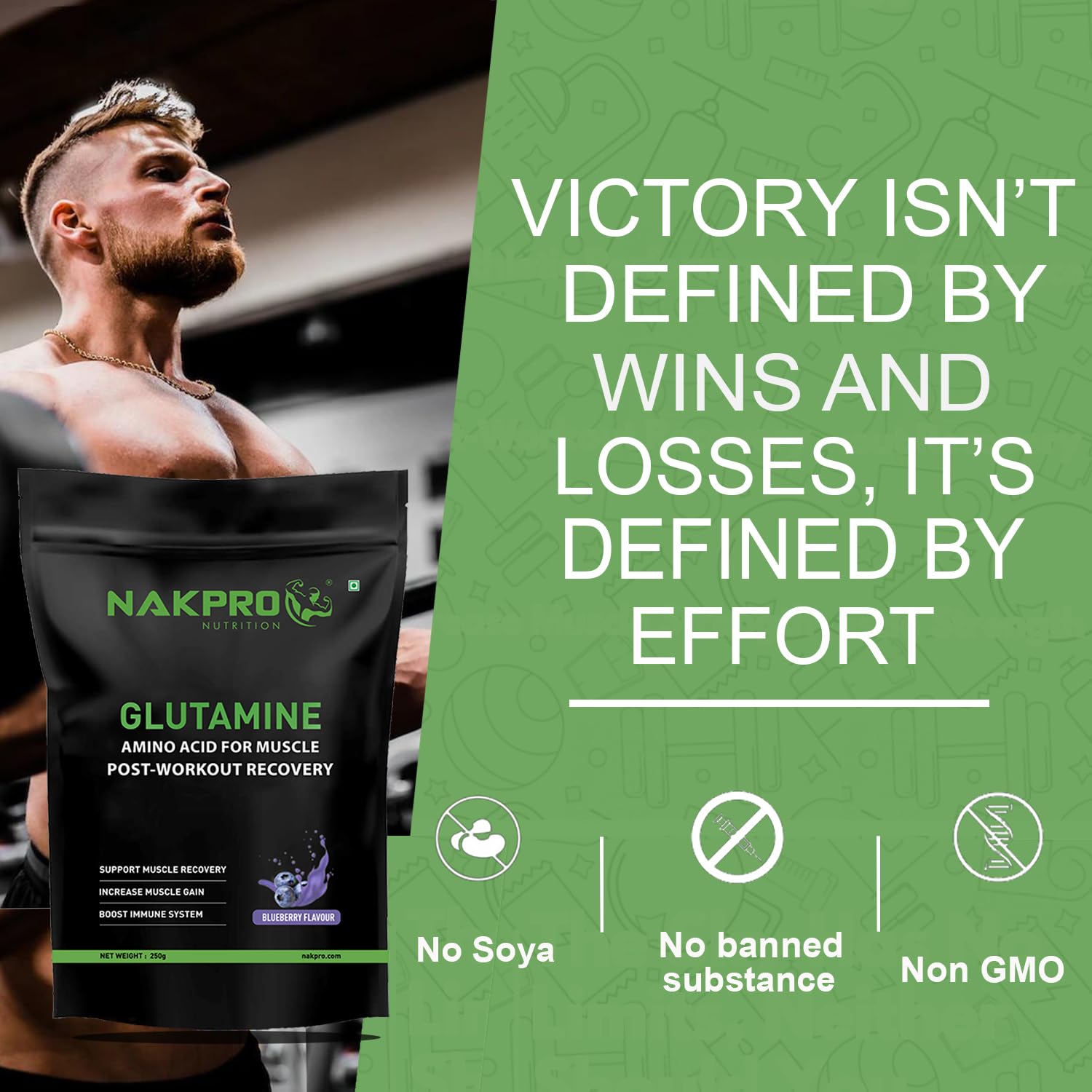Nakpro L-Glutamine Powder | 4g Glutamine Per Serving, 50 Servings | Post Workout Amino Acid Supplement for Muscle Growth and Recovery (Blueberry, 250g) — Amazon image 4